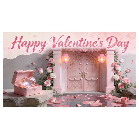 Happy Valentine's Day Garage Door Cover,Holiday Love Banner Decorations,Large Yard Sign for Valentine Indoor Outdoor House Wall Party Decor Background Party Photography 190 x 83 Inch
