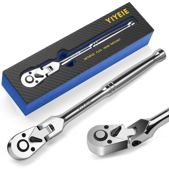 Trinquete YIYEIE con cabeza flexible, accionamiento 3/8, 72 dientes, giratorio, acero CR-V