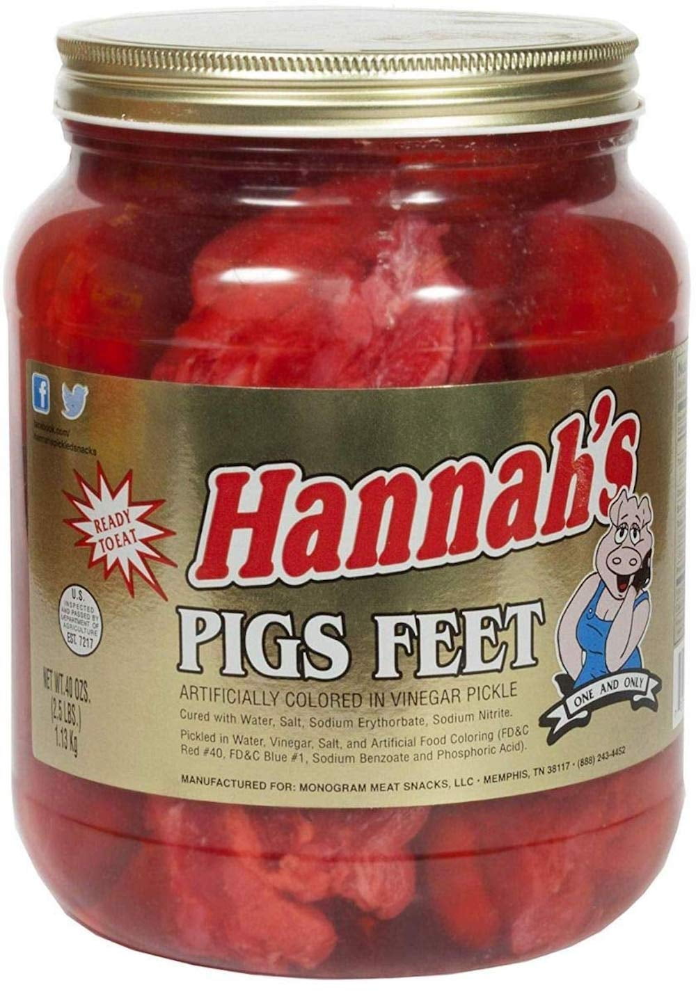 Hannahs Pickled Pigs Feet Ready to Eat Half Gallon Jar 40oz