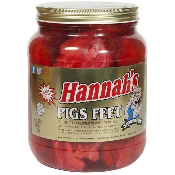 Hannahs Pickled Pigs Feet Ready to Eat Half Gallon Jar 40oz