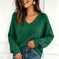 thumbnail image 5 of Gaukiv Long Sleeve Sweaters for Women Solid V Neck Slimming Lightweight Knit Pullovers Basic Blouses Layer Tops Dark Green XL, 5 of 6