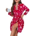 thumbnail image 3 of Festive Snowflake Print Flannel Bathrobe For Soft Kimono Style Loungewear With Belt Cozy Warm Sleepwear, 3 of 9