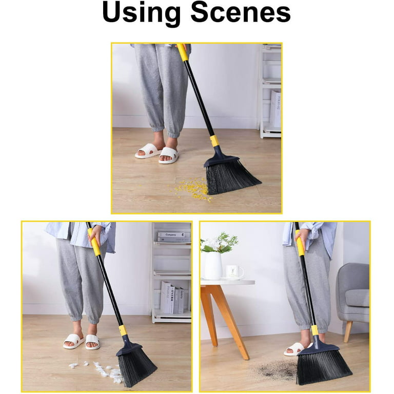 Yocada Heavy Duty Broom and Dustpan Set Commercial Outdoor Indoor 2+1 Perfect for Courtyard Garage Lobby Mall Market Floor Home Kitchen Room Office
