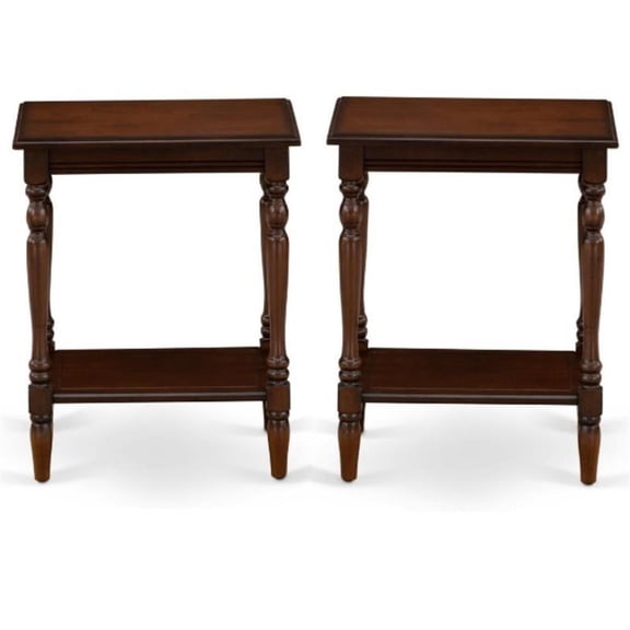 Home Square Wood End Table w & Open Storage in Antique Mahogany - Set of 2