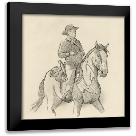 Green, Jacob 12x12 Black Modern Framed Museum Art Print Titled - Western Rider Sketch I