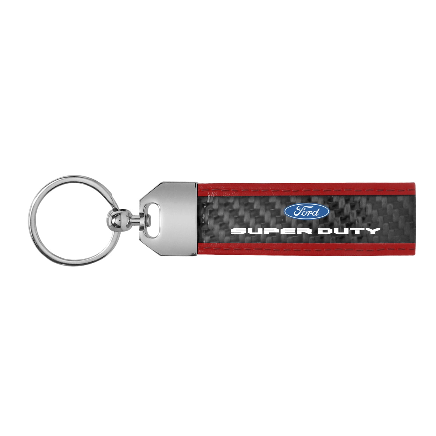 Ford Super-Duty Real Carbon Fiber Strap with Red Leather Stitching Edge Key Chain
