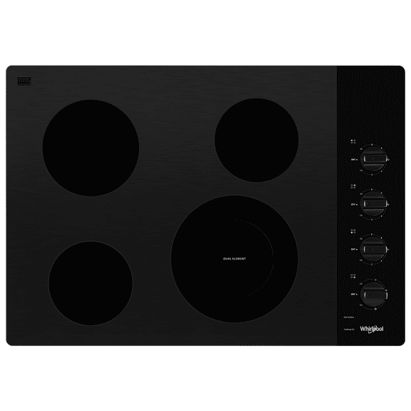 Whirlpool electric ceramic glass cooktop with dual radiant element and hot surface indicator