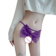 thumbnail image 4 of Gibobby Calzoncillos Talle Bajo Dama Lencería Sexy para mujer, Tanga, bragas con abierta, borla encaje, colgante perlas, ropa interior, calzoncillos con espalda en T （Morado，Talla única), 4 of 5