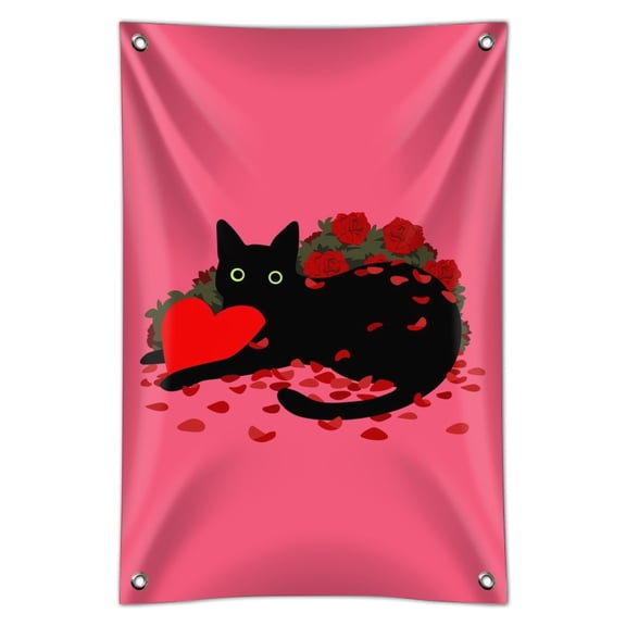 Black Cat Valentines Heart Rose Petals Love Home Business Office Sign