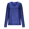 thumbnail image 4 of Women Sequin Tops Women Long Sleeve Glitter Sparkly Shirts V Neck Blouses Tops Dressy Date Night Party Holiday Outfits Blouses, 4 of 6
