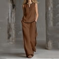 thumbnail image 2 of PRINxy Women Elegant Button Detail Matching Set Summer Sleeveless Basic Top Casual Wide Leg Pants Ladies Commute Travel Leisure Two Piece Outfit Brown M, 2 of 6