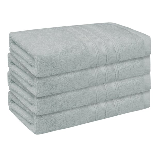 Toallas de baño de algodón a rayas REGALWOVEN, absorbentes, toallas para cara y cuerpo para hoteles, spa 14" x 14" gris claro 4