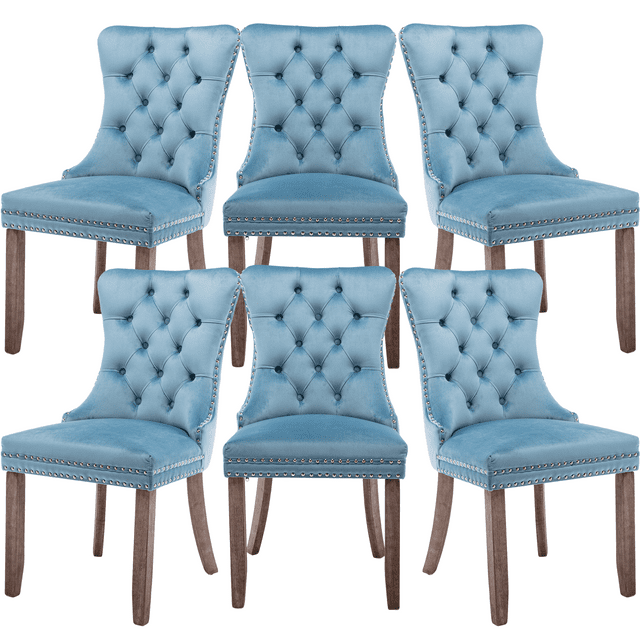 Elegant Velvet Upholstered Dining Chairs with Nailhead Trim, Solid Wood