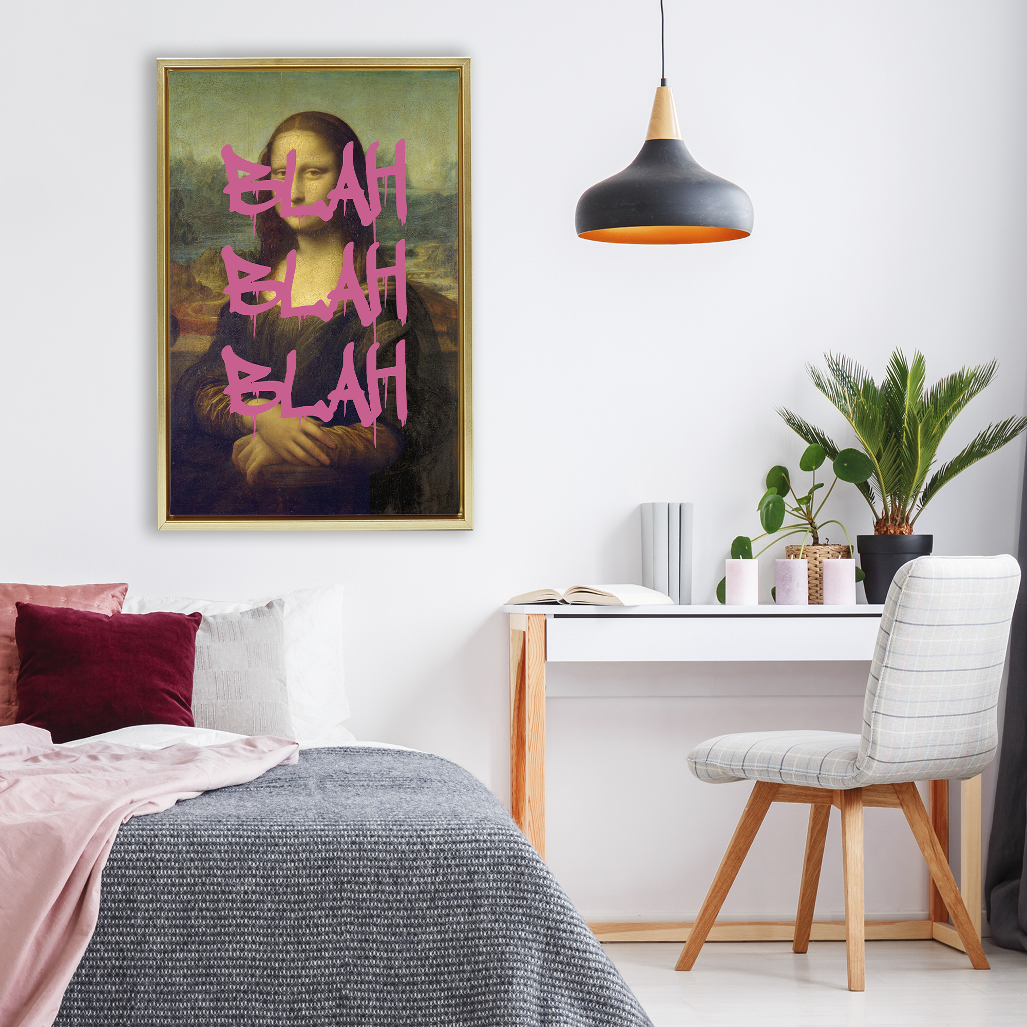 Graffiti Over Mona Lisa Gold Framed Floater Canvas Wall Art, design by Masters Redux