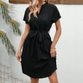 thumbnail image 6 of Women Casual Solid Dress Short Sleeve V Neck Dress Casual Loose Dress Summer Dress Women Casual Knee Length Dresses Summer Dress Neck Ruffle Summer Dress Summer Dresses plus Size Fall Casual Dresses, 6 of 6