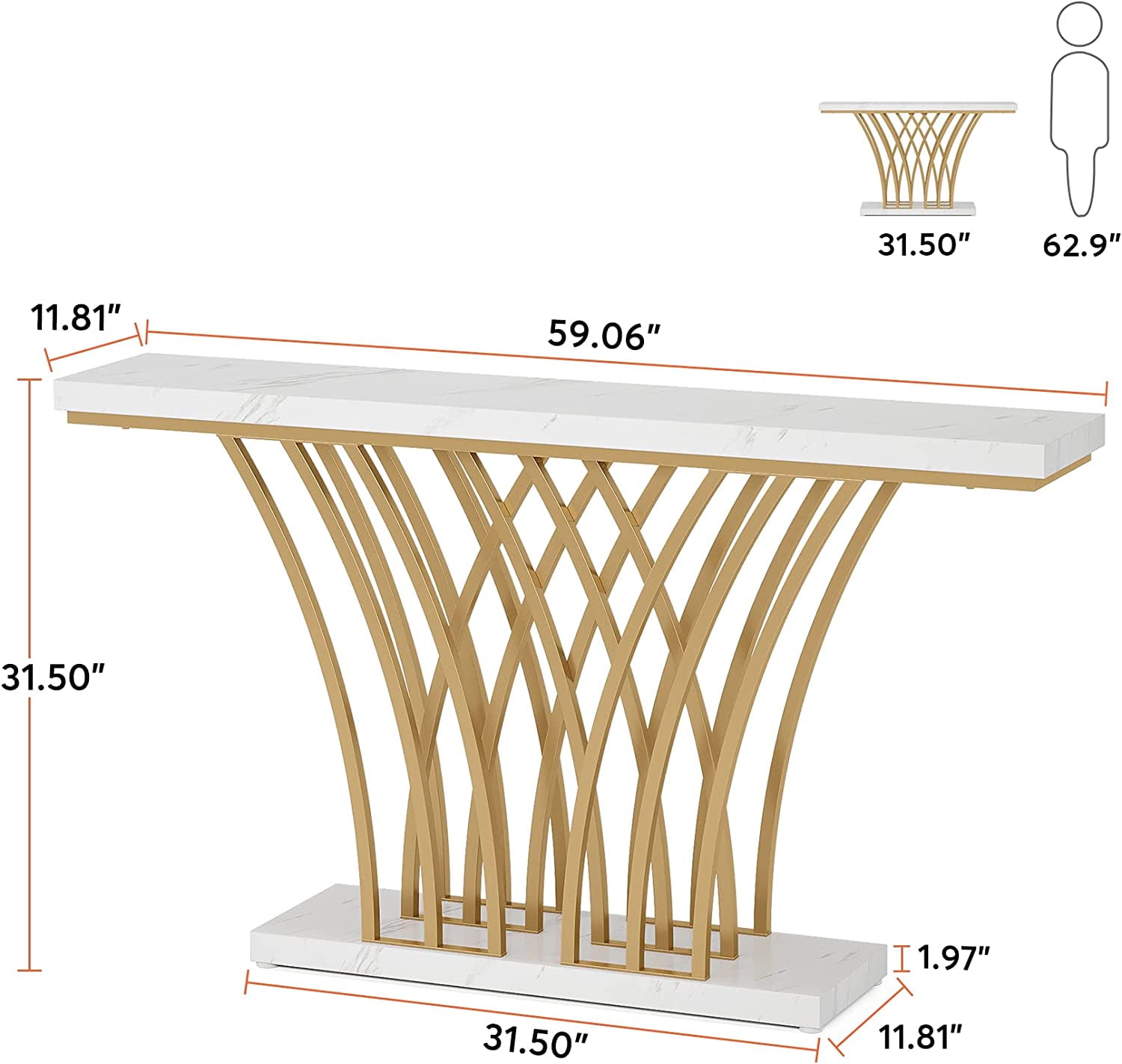 Tribesigns 59 inch Gold Console Table, Modern Entryway Table for Hallway, White