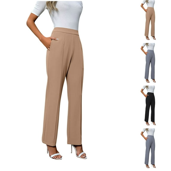 WRKEKC Women's Solid Color Tailored Fit Dress Pants for Work Slim Stretch Trousers with Elastic Waistband Professional Office to Dinner Versatile Comfort