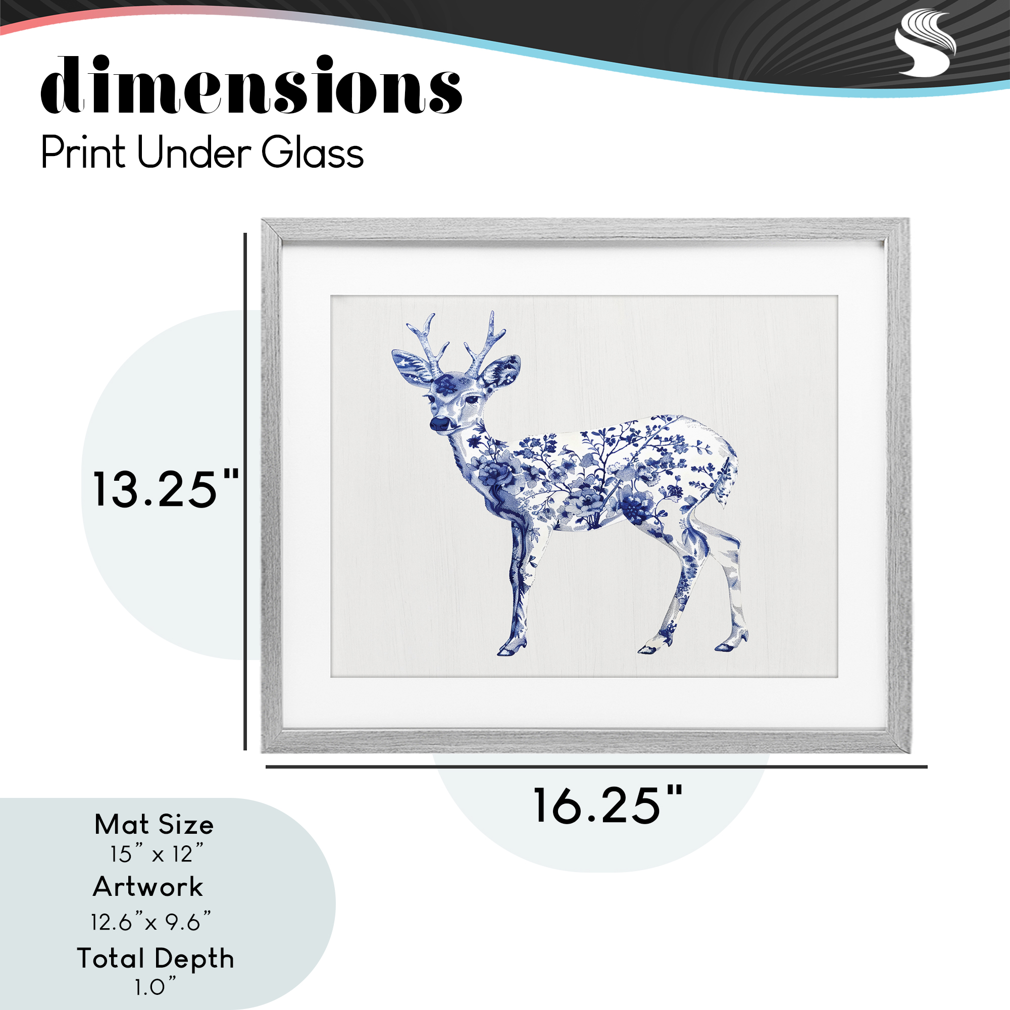 Graceful Toile Deer Gray Framed Print Under Glass, design by Lettered and Lined