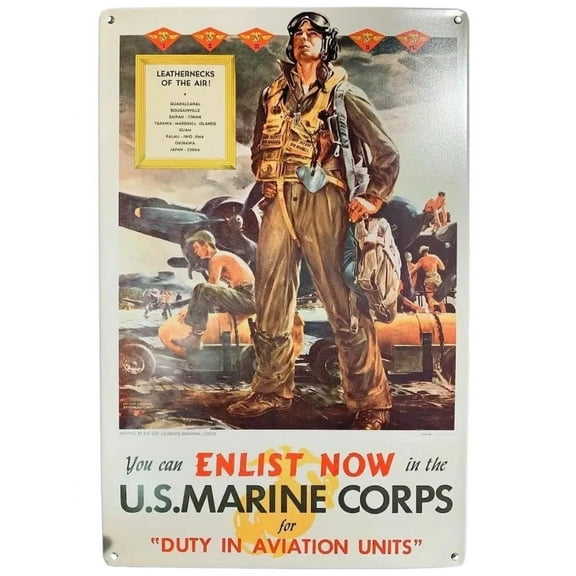 Retro WWII Marines Leathernecks Recruiting Poster Metal Sign SIG-0407