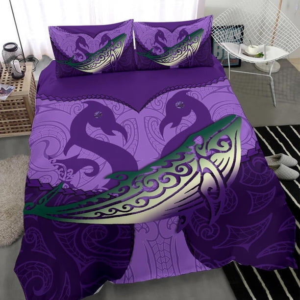 Juego de cama Maori Manaia Ballenas Dioses del Mar, Violeta