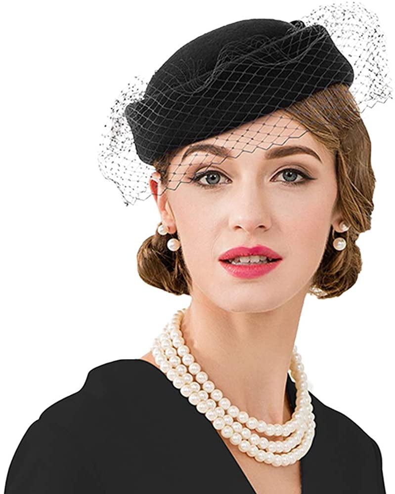 Women Vintage Pillbox Hat Fascinator 
