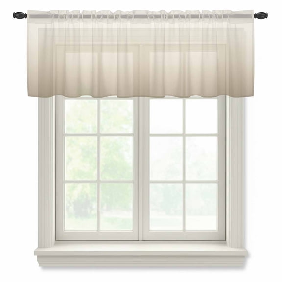 Beige Brown Ombre Valance Curtains for Kitchen/Living Room/Bathroom/Bedroom Window,Rod Pocket Small Topper Half Short Window Curtains Voile Sheer Scarf,Modern Abstract Art Gradient Aesthetics 60"x18"