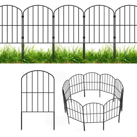 Decorative Garden Fence 10 Pack, 24in(H) x 10ft(L) Animal Barrier, Rustproof Metal Fencing for Yard Patio, Arched