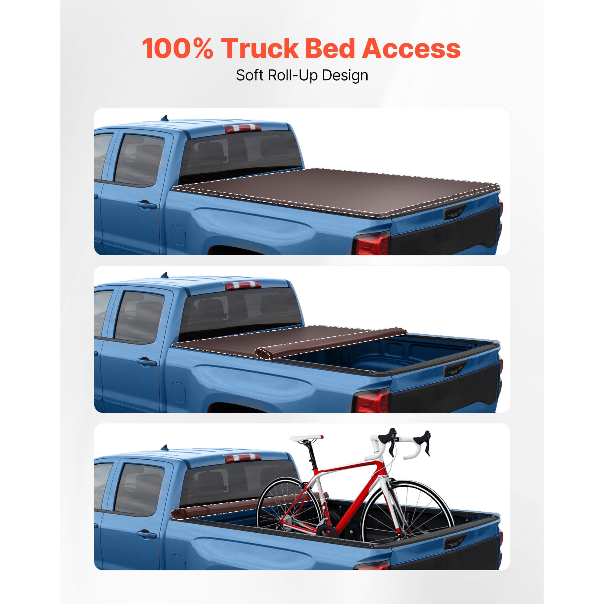 KFFKFF Soft Roll-Up Truck Bed Tonneau Cover, Compatible with 2015-2025 Ford F150 Styleside/Fleetside (Excludes Flareside/Stepside), Designed for 6.5 ft (6 ft 7 in/79 in) Beds, Durable PVC Cover