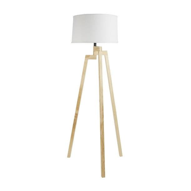 Escada Tripod Wood Floor Lamp With White Drum Shade Com Escada Tripod Wood Floor Lamp With, White Wood Floor Lamp