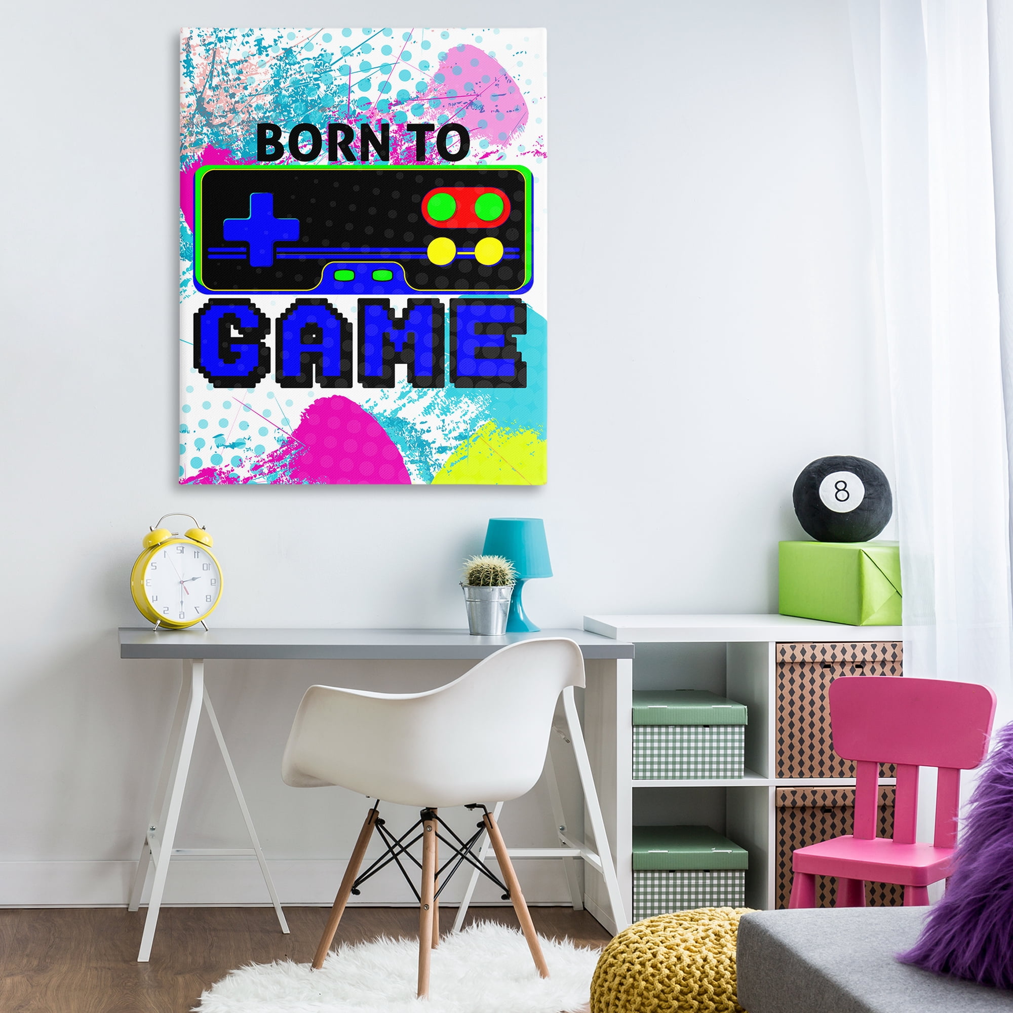 Stupell Industries Boy's Born to Game Typography Painting Gallery Wrapped Canvas Art Print Wall Art, 36 x 48