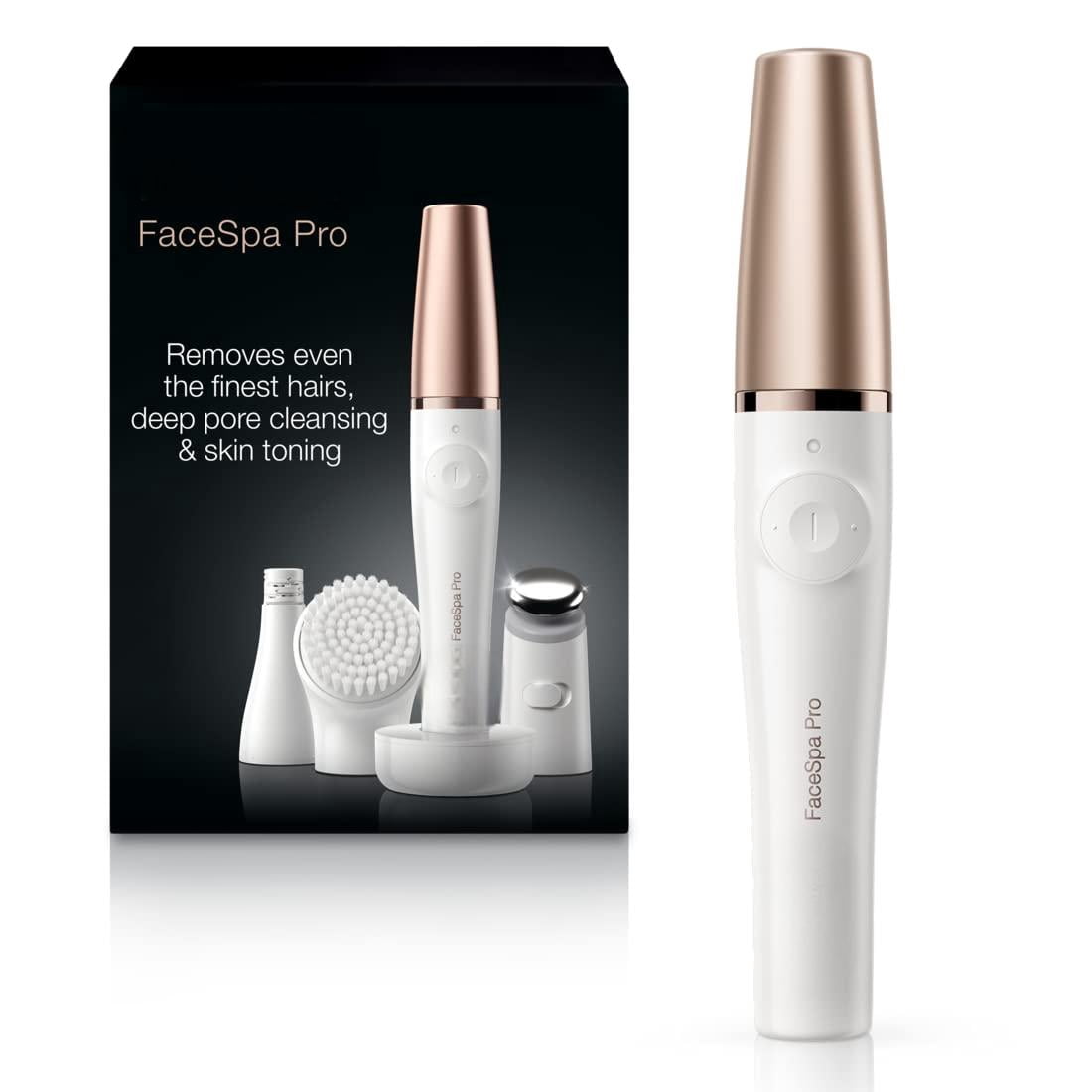 Face Epilator Facespa Pro 911, Facial Hair Removal for Women, Hair Removal Device, 3-in-1 Epilating, Cleansing Brush and Skin Toning with 3 extras