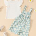 thumbnail image 5 of kaprioy Toddler Baby Girls Summer Outfits 12 18 24 Months 2T 3T 4T 5T Solid Color Ribbed Short Sleeve T-Shirt with Daisy Printed Overall Shorts 2 Pcs Suspenders Suit, 5 of 5