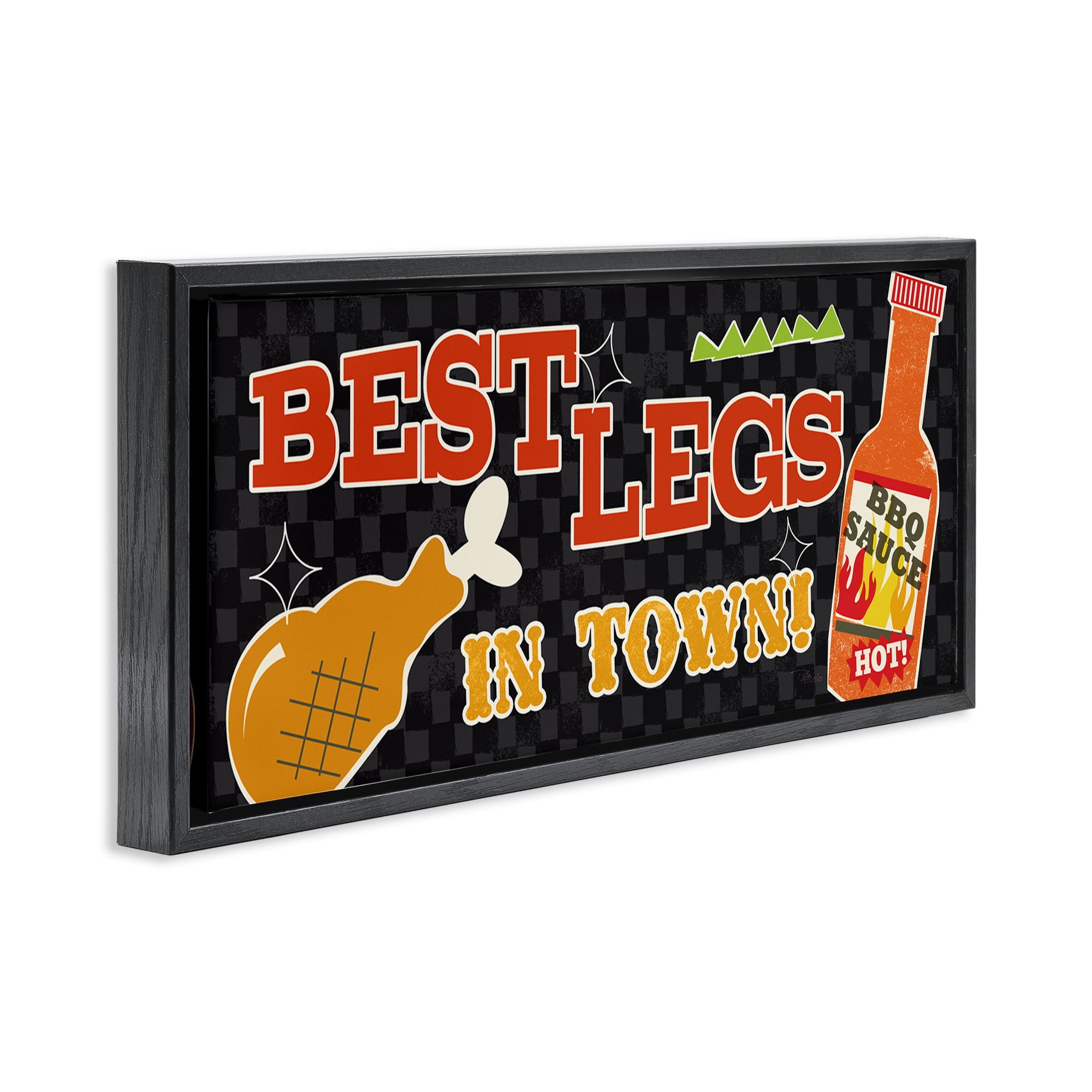 Stupell Industries Best Legs in Town Food & Beverage Painting Black Floater Framed Canvas Art Print Wall Art, 25 x 11