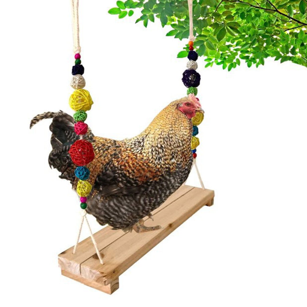 POPETPOP Chicken Perch Chicken Wood Stand Chicken Toy for Hens Swing Bird Perch Stand Toy for Large Bird Parrot Hens Macaw