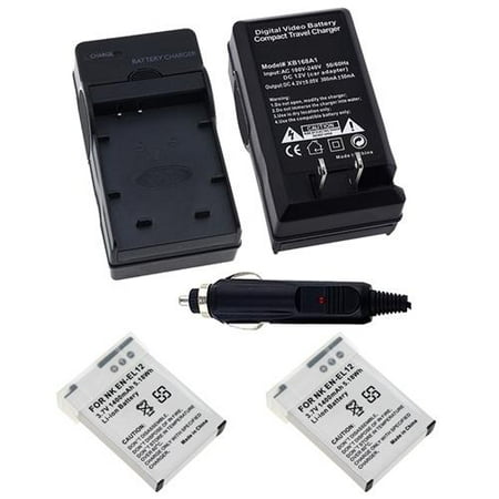 Insten 2 Battery Pack EN-EL12 + Car/Travel Charger For Nikon CoolPix S620 S630 S710 S8100 S6000 S9100 S9200 S9300 S9400