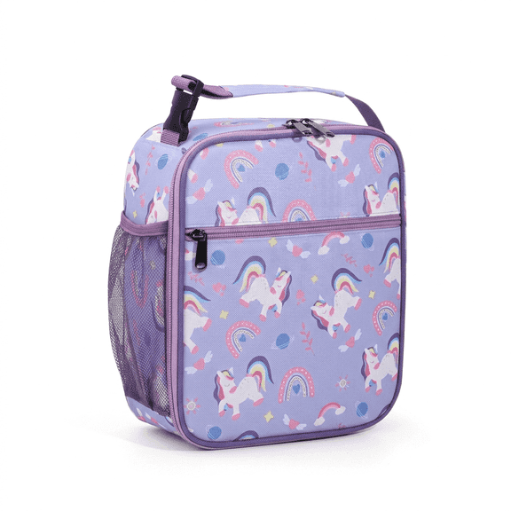 PoppiKids, Bento Lunch Box Bag Insulated, Leakproof, Easy Clean, Pockets, Bottle Holder, Carry Handle, Unicorn