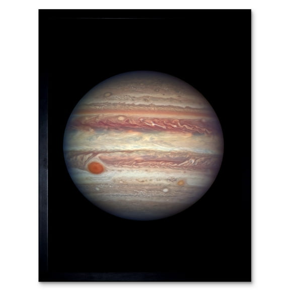 Hubble Space Telescope Image Close-Up Portrait Of Jupiter Largest Planet Solar System Great Red Spot Anticyclone And Colourful Atmosphere Bands Art Print Framed Poster Wall Decor 12x16 inch