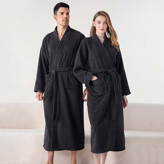 Batas unisex de color liso, informales, para casa, con lazo, talla grande, de manga larga, camisón largo, blusa para hombre