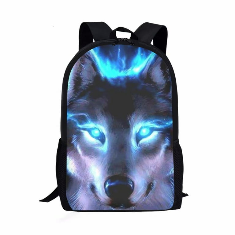 FKELYI Flame Wolf Cool Backpack,Teens Boys Bookbags with Features Padded  Back,Large Kindergarten Children Knapsacks