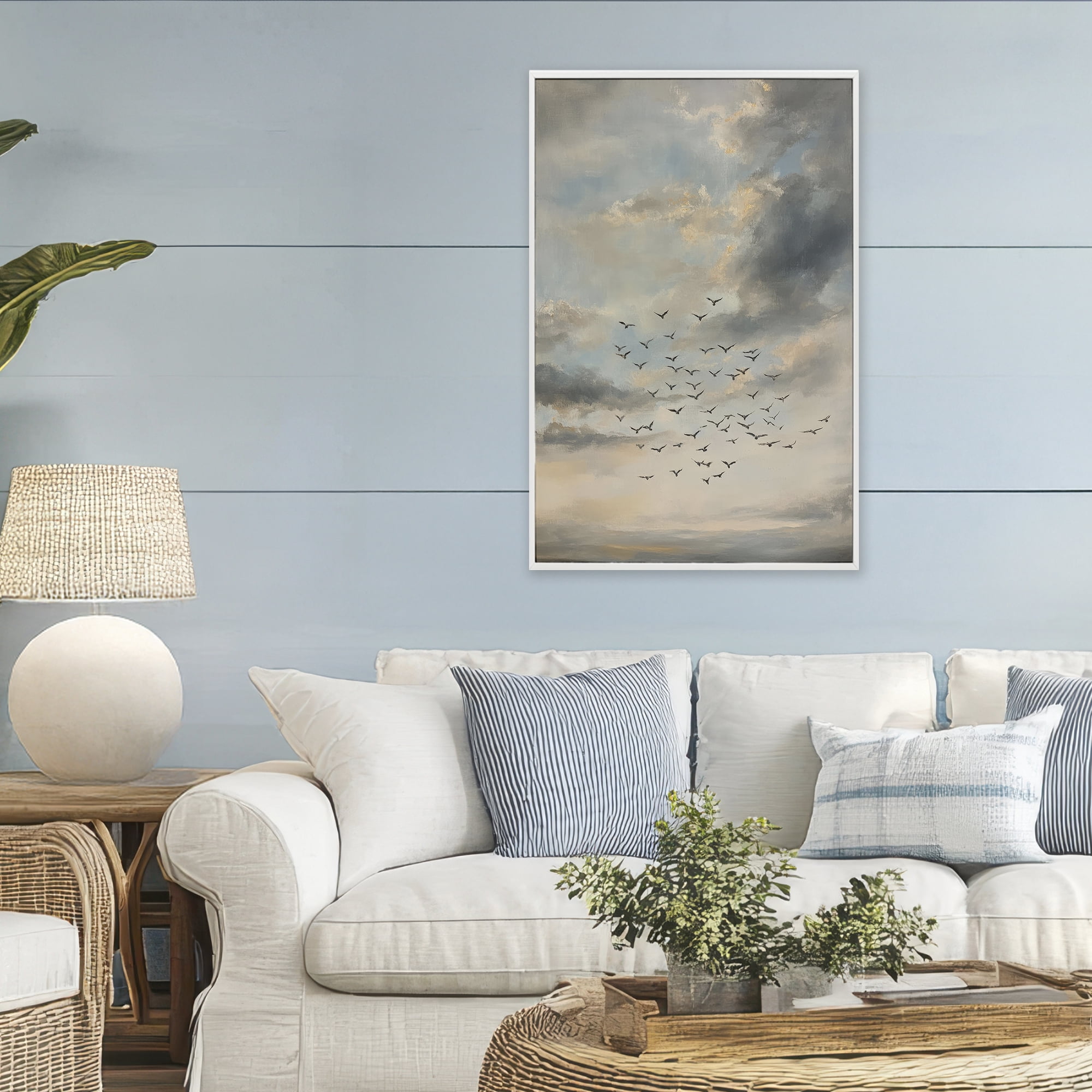 Stupell Industries Birds in the Clouds at Dusk White Framed Giclee Art, design by Petal Prints Design