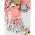 thumbnail image 2 of Bagilaanoe 3Pcs Little Girls Summer Clothes Toddler Sleeveless Camisole Tops + Flower Skirt with Belt + Hat 4T 5T 6T 7T Kids Casual Skirt Set, 2 of 9