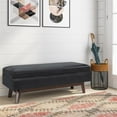 thumbnail image 6 of Owen 48 inch Wide Mid-Century Modern Rectangular Storage Ottoman in Midnight Black Vegan Leather, 6 of 11