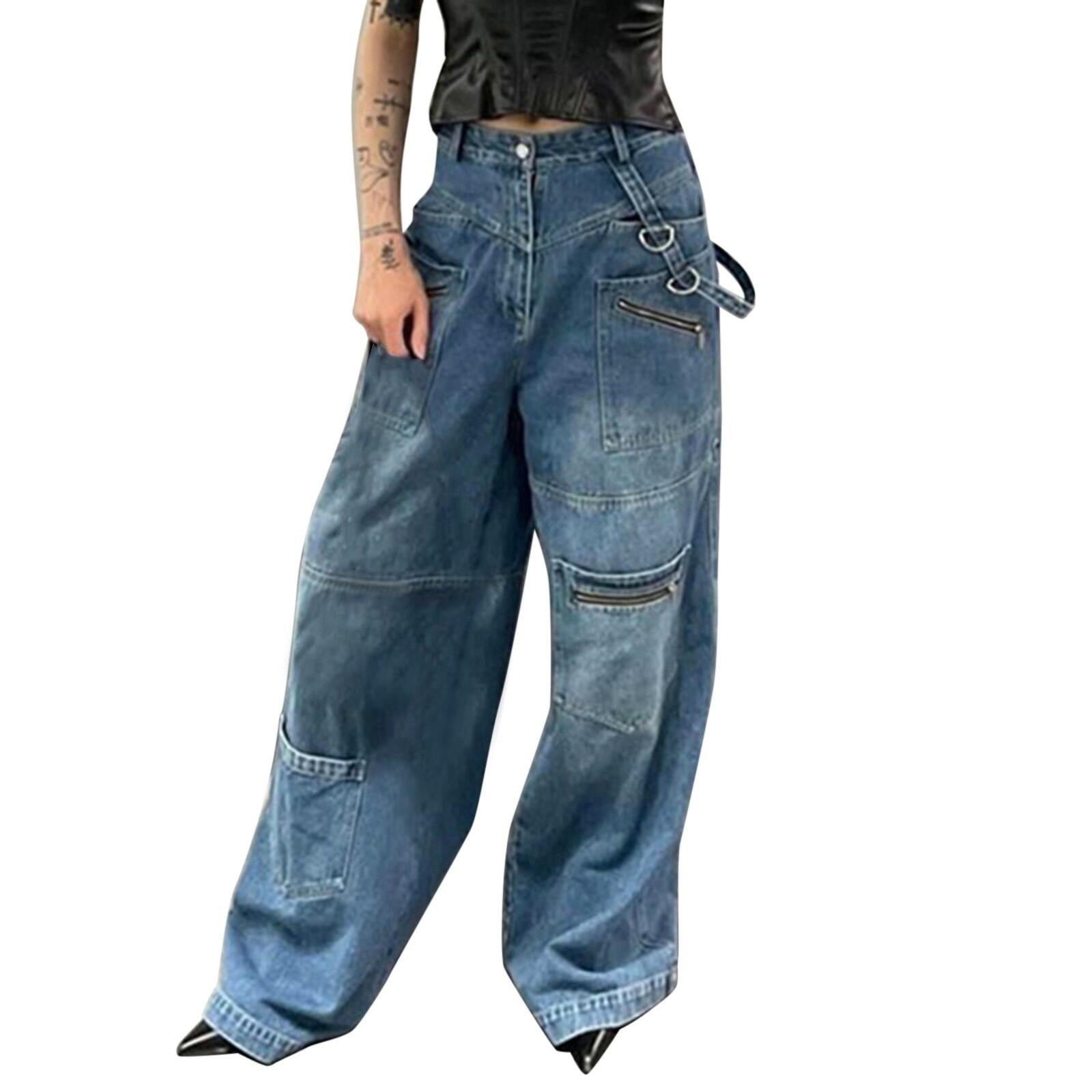 CBGELRT Fashion Jeans for Women High Waist Female Low Rise Skinny Jeans for  Women Women's American Style Multi Pocket Zipper Do Old Jeans Flutter 