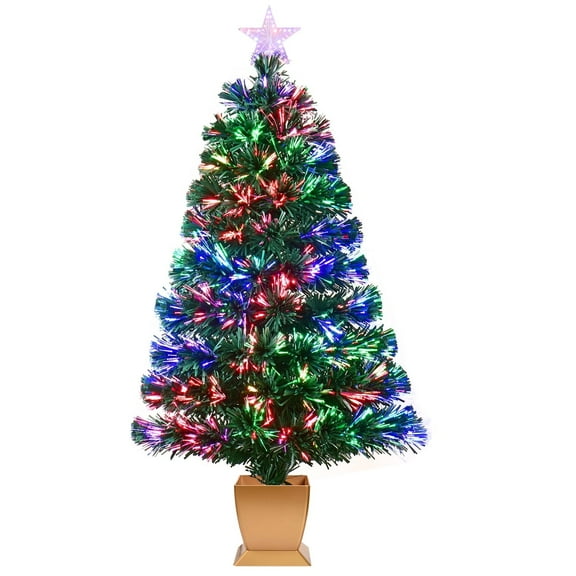3ft green Fiber Optic Christmas Tree,Pre-Lit Artificial Mini Christmas Tree, Tabletop Small Xmas Tree with Stars Holiday Home Decorations