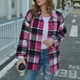 thumbnail image 5 of JGNGSHN Women's Casual Plaid Shacket Jacket Long Sleeve Button Down Lapel Flannel Shirts Open Front Winter Coat, 5 of 9