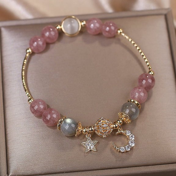 HmNPlay Star Moon Bracelet Celestial Jewelry Valentine's Day Gifts for Women Adjustable Bangle Boho Charm Retro Design Birthday Anniversary Presents for Wife Mom Friend