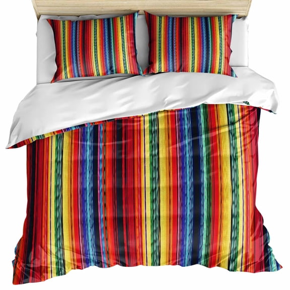 Rainbow Striped Bedding 3 Piece Duvet Cover Set Full Size, Boho Ethnic Colorful Lines Minimalist Soft Microfiber Comforter Cover with Zipper Closure & Pillowcases, Wrinkle & FadeResistant Quilt Cover