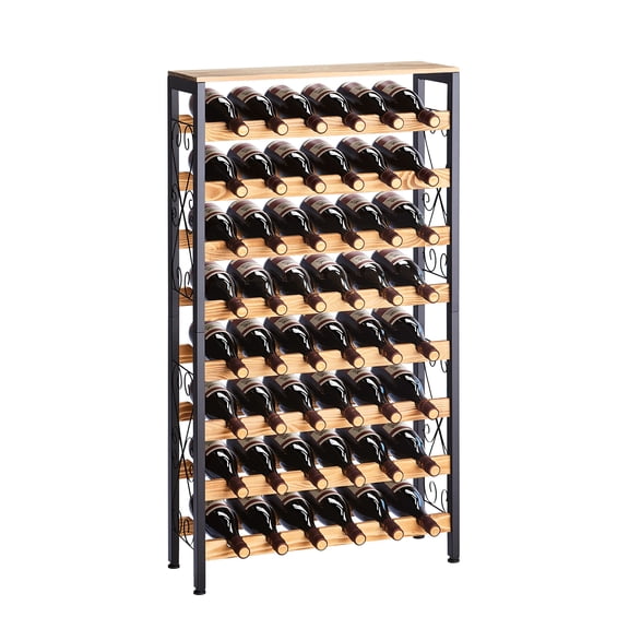 VEVOR 48 Bottle Wine Rack, 8-Tier, Freestanding Floor Display Wine Storage Shelves with Wood Table Top, Easy Assembly, Adjustable Feet, for Kitchen Pantry,Cellar, Bar, Dining Room, Living Room, Black