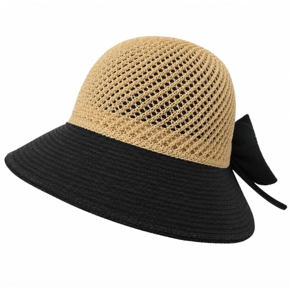 Women’s Wide Brim Straw Sun Hat, Floppy Beach Hat for Summer Travel, Vacation, Pool and Outdoor Wear, Black, TIKA