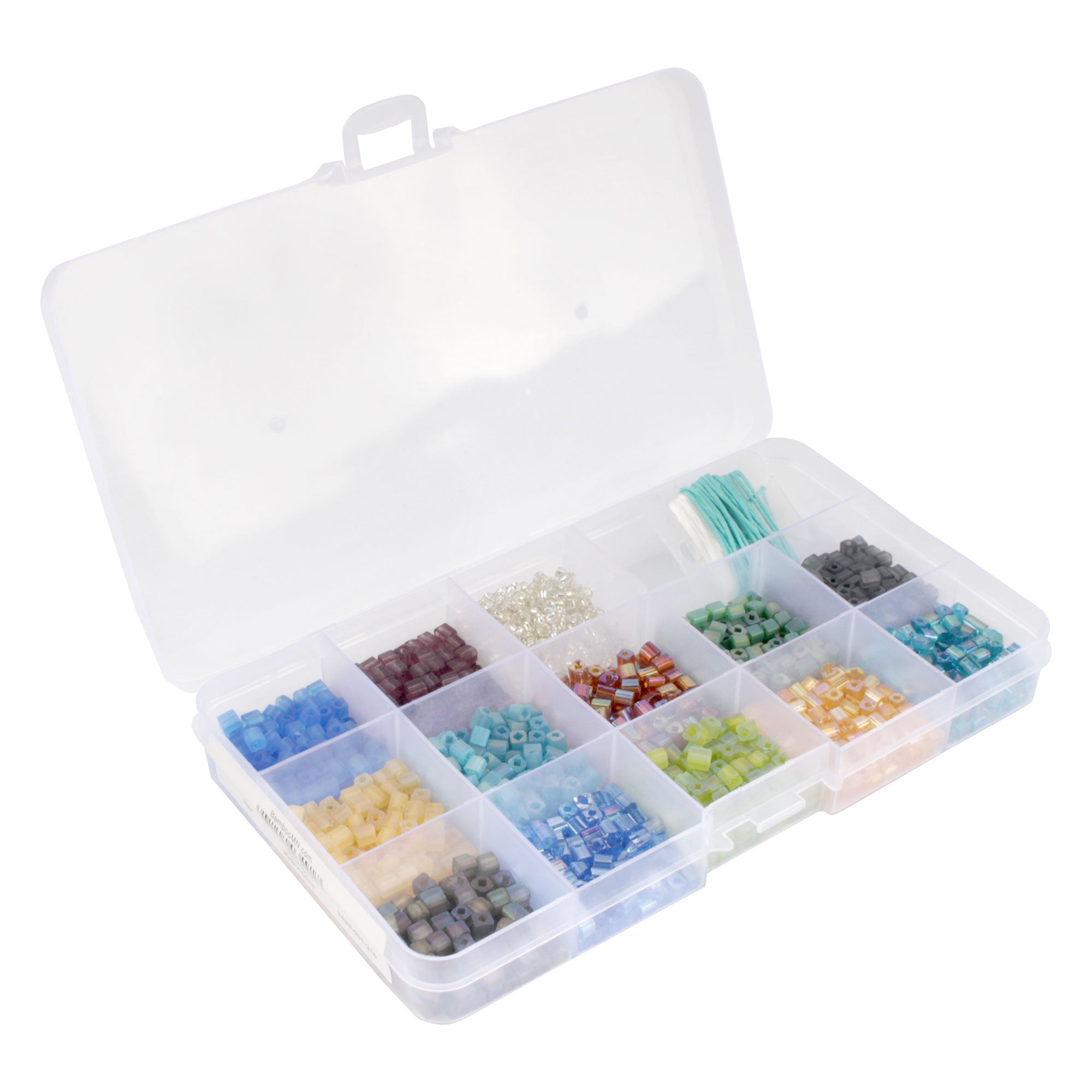 Assorted Bead Kits - DIY Bracelet and Necklace Craft Set - Square Glass Beads with 3.5m of Wax & Elastic Thread - Assortment 210